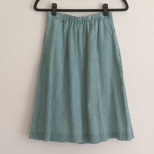 J. Crew Green Gingham Cotton A-Line Midi Skirt